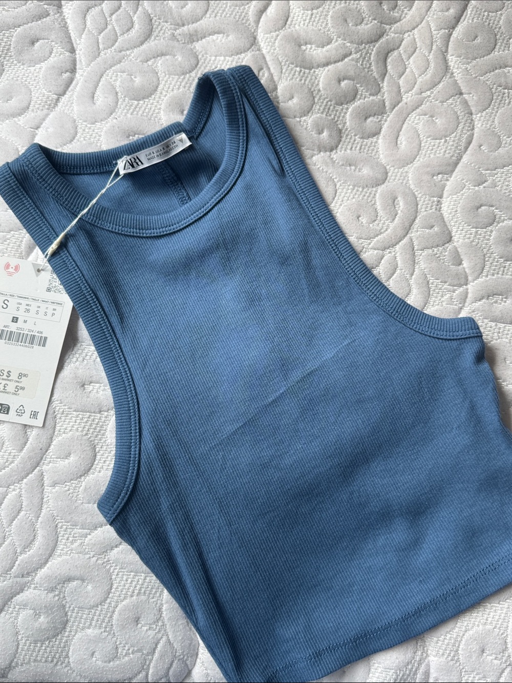ZARA Dusty Blue Ribbed Cropped Tank